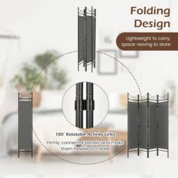 Gymax 4-Panel Room Divider 182cm Folding Privacy Screen Bedroom Living Room in Grey - thumbnail 7