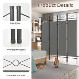Gymax 4-Panel Room Divider 182cm Folding Privacy Screen Bedroom Living Room in Grey - thumbnail 8