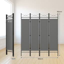 Gymax 4-Panel Room Divider 182cm Folding Privacy Screen Bedroom Living Room in Grey - thumbnail 2
