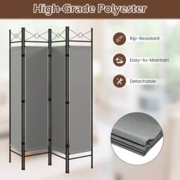 Gymax 4-Panel Room Divider 182cm Folding Privacy Screen Bedroom Living Room in Grey - thumbnail 9
