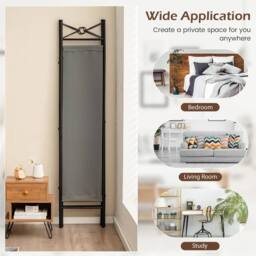 Gymax 4-Panel Room Divider 182cm Folding Privacy Screen Bedroom Living Room in Grey - thumbnail 3