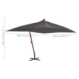 Berkfield Home Elegant Cantilever Umbrella with Wooden Pole 400x300 cm Anthracite in Charcoal - thumbnail 5