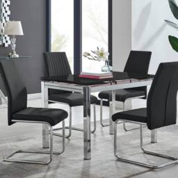 FurnitureboxUK Enna Black Glass Extending Dining Table & 4 Black Lorenzo Chairs