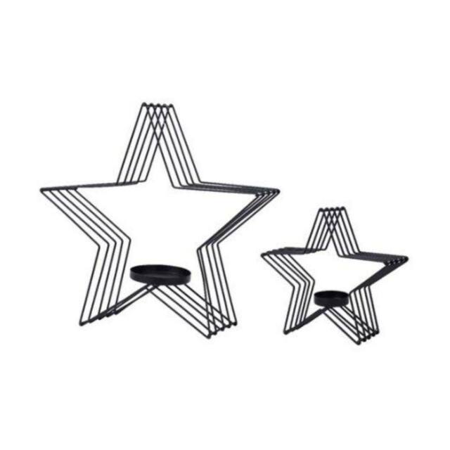 Garden Greatness Set Of 2 Wire Star Candle Holders Decoration in Black - Size: 1 Pack