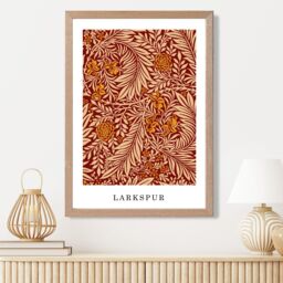 ARTZE Vintage William Morris Larkspur in Orange & Beige Art Print / Oak Frame / SIZE: A2 - Size: A3