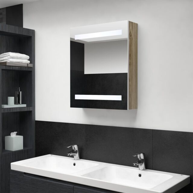 Berkfield Home LED Bathroom Mirror Cabinet White & Oak 50x14x60 cm - Size: 50 x 14 x 60 cm - image 1