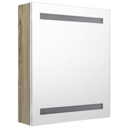 Berkfield Home LED Bathroom Mirror Cabinet White & Oak 50x14x60 cm - Size: 50 x 14 x 60 cm - thumbnail 3