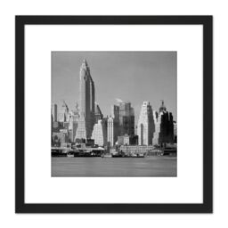 Artery8 New York From River Skyscrapers Vintage Photo 8X8 Inch Square Wooden Framed Wall Art Print Picture with Mount in Black - thumbnail 1