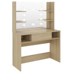 Berkfield Home Makeup Table with LED Lights 100x40x135 cm MDF Oak in Brown - Size: 100 x 40 x 135 cm - thumbnail 5
