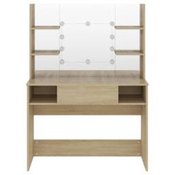 Berkfield Home Makeup Table with LED Lights 100x40x135 cm MDF Oak in Brown - Size: 100 x 40 x 135 cm - thumbnail 3