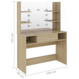 Berkfield Home Makeup Table with LED Lights 100x40x135 cm MDF Oak in Brown - Size: 100 x 40 x 135 cm - thumbnail 6