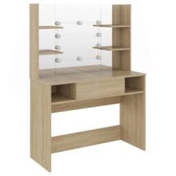 Berkfield Home Makeup Table with LED Lights 100x40x135 cm MDF Oak in Brown - Size: 100 x 40 x 135 cm - thumbnail 1