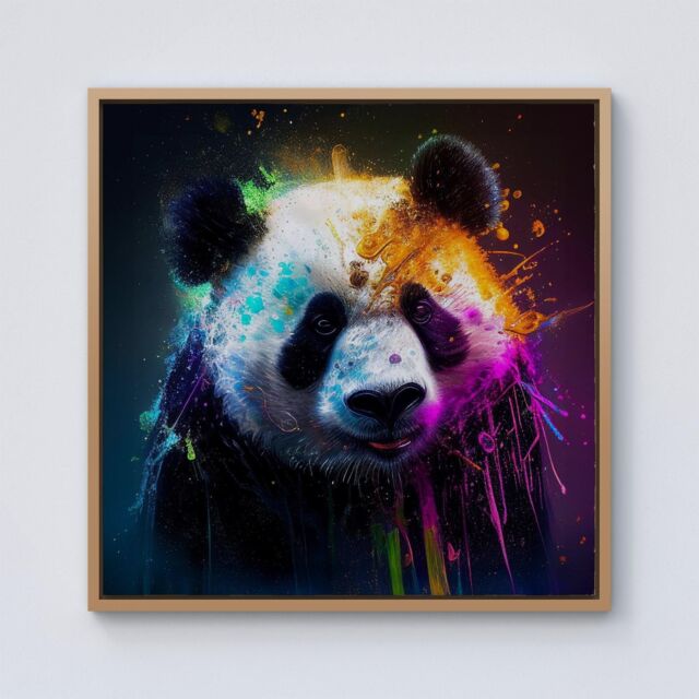 Warren Reed - Designer Panda Face Splashart Colourful Framed Canvas in Light Brown - Size: w10 inch x h10 inch - image 1
