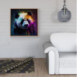 Warren Reed - Designer Panda Face Splashart Colourful Framed Canvas in Light Brown - Size: w10 inch x h10 inch - thumbnail 2