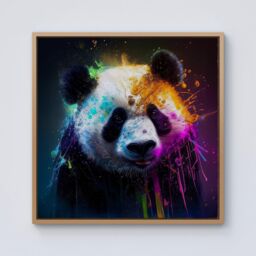 Warren Reed - Designer Panda Face Splashart Colourful Framed Canvas in Light Brown - Size: w10 inch x h10 inch - thumbnail 1