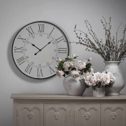 Wyld Haus Large 80 cm Vintage Inspired Domed Round Station Wall Clock in White - thumbnail 6