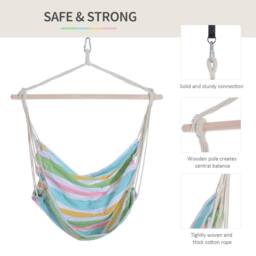 OUTSUNNY Garden Hammock Chair Yard Hanging Rope Cotton Cloth w/ ropes in Green - thumbnail 4