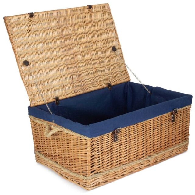 Red Hamper 72cm Rope Handled Cotton Lined Wicker Trunk in Blue - image 1