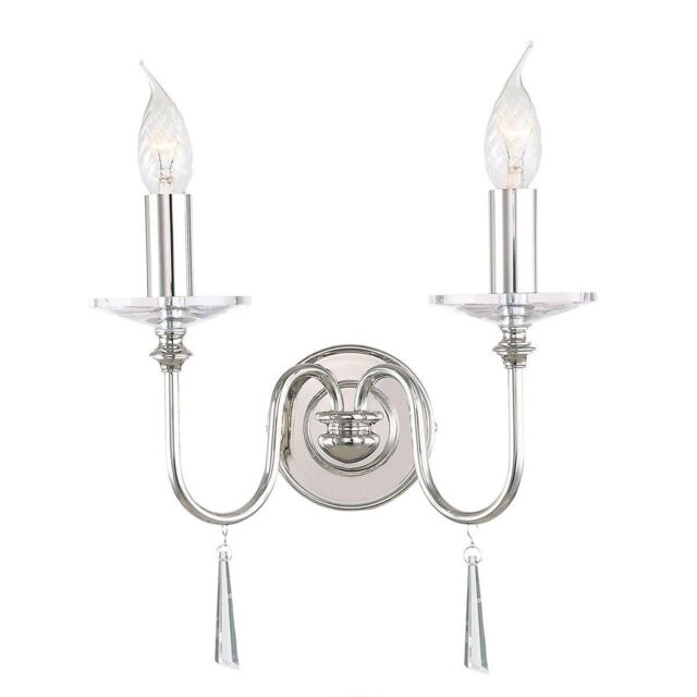 Netlighting Finsbury Park 2 Light Indoor Candle Wall Light Polished Nickel E14 in Grey - image 1