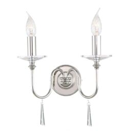 Netlighting Finsbury Park 2 Light Indoor Candle Wall Light Polished Nickel E14 in Grey - thumbnail 1