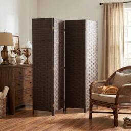 EONLION 4 Panel Folding Room Divider, Privacy Screen with Panels in Dark Brown - Size: 500mm