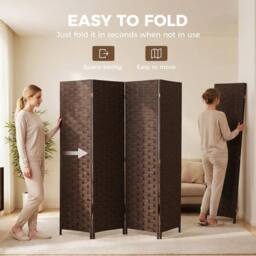 EONLION 4 Panel Folding Room Divider, Privacy Screen with Panels in Dark Brown - Size: 500mm - thumbnail 4