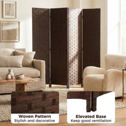 EONLION 4 Panel Folding Room Divider, Privacy Screen with Panels in Dark Brown - Size: 500mm - thumbnail 3