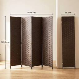 EONLION 4 Panel Folding Room Divider, Privacy Screen with Panels in Dark Brown - Size: 500mm - thumbnail 2