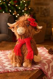 Marco Paul Large Highland Cow Soft Plush Christmas Decoration - Hairy Hattie in Brown - thumbnail 9