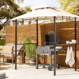 Wyld and Coco Beige Fabric Garden Pavilion Black Powder Coat Steel 240 x 148cm - Size: 240 x 148 cm - thumbnail 1