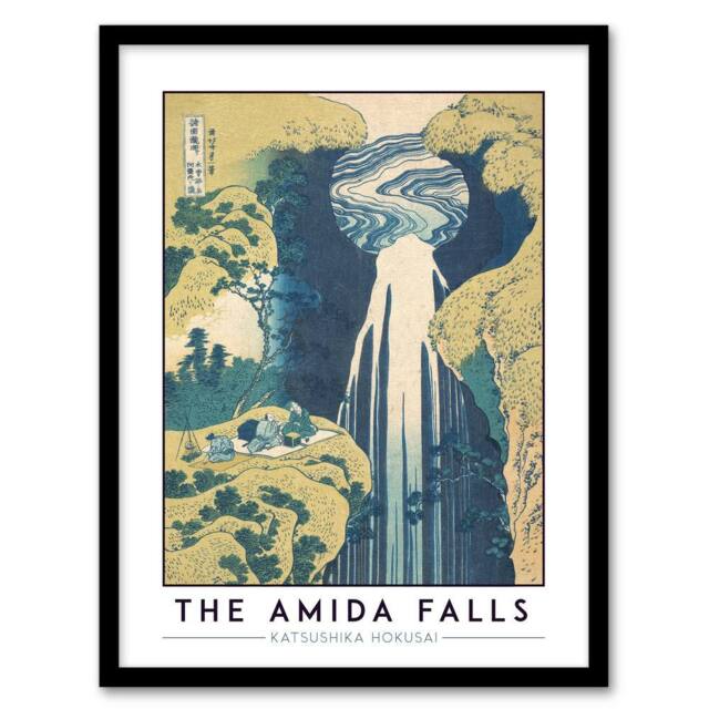 "Artery8 Katsushika Hokusai The Amida Falls Japanese Framed Wall Art Print in Blue - Size: W12"" x H16""" - image 1