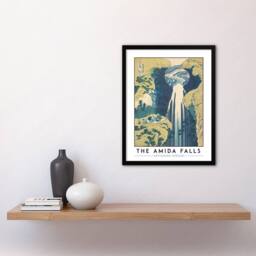 "Artery8 Katsushika Hokusai The Amida Falls Japanese Framed Wall Art Print in Blue - Size: W12"" x H16""" - thumbnail 4