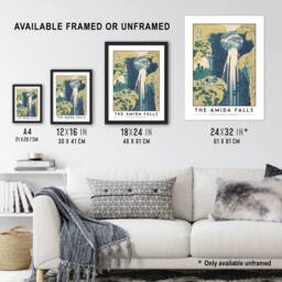 "Artery8 Katsushika Hokusai The Amida Falls Japanese Framed Wall Art Print in Blue - Size: W12"" x H16""" - thumbnail 3
