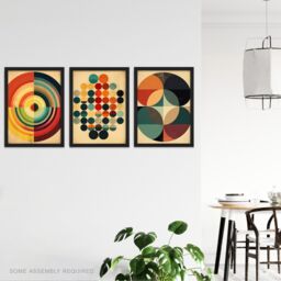 Artery8 A4 Wall Art & Frame Set of 3 Bauhaus Abstract Concentric Circles in Beige - thumbnail 2