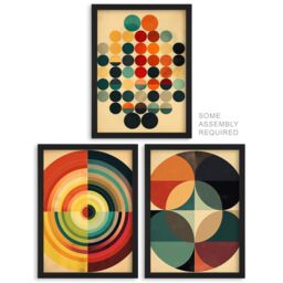 Artery8 A4 Wall Art & Frame Set of 3 Bauhaus Abstract Concentric Circles in Beige - thumbnail 1