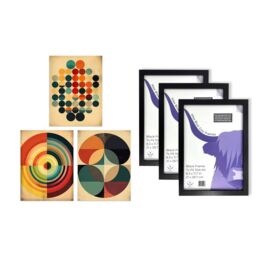 Artery8 A4 Wall Art & Frame Set of 3 Bauhaus Abstract Concentric Circles in Beige - thumbnail 5