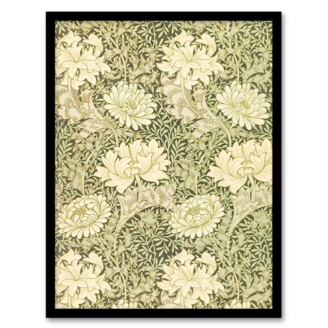 Artery8 William Morris Framed Wall Art Print Chrysanthemum Flower Pattern in Green - Size: A4 - image 1
