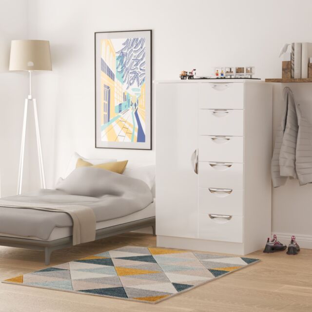 Ready Assembled 2 U Holborn 1 Door 5 Drawer Kids Robe (Ready Assembled) in White - Size: Large - image 1