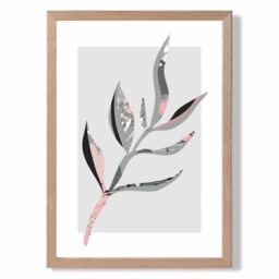 ARTZE Papyrus Leaf Grey & Pink Boho Botanical Framed Print SIZE: A4 with Oak Frame - Size: A2 - thumbnail 1