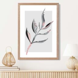 ARTZE Papyrus Leaf Grey & Pink Boho Botanical Framed Print SIZE: A4 with Oak Frame - Size: A2 - thumbnail 2