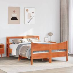 Berkfield Home Sleek Bed Frame with Headboard Wax Brown 150x200 cm King Size Sol - thumbnail 1
