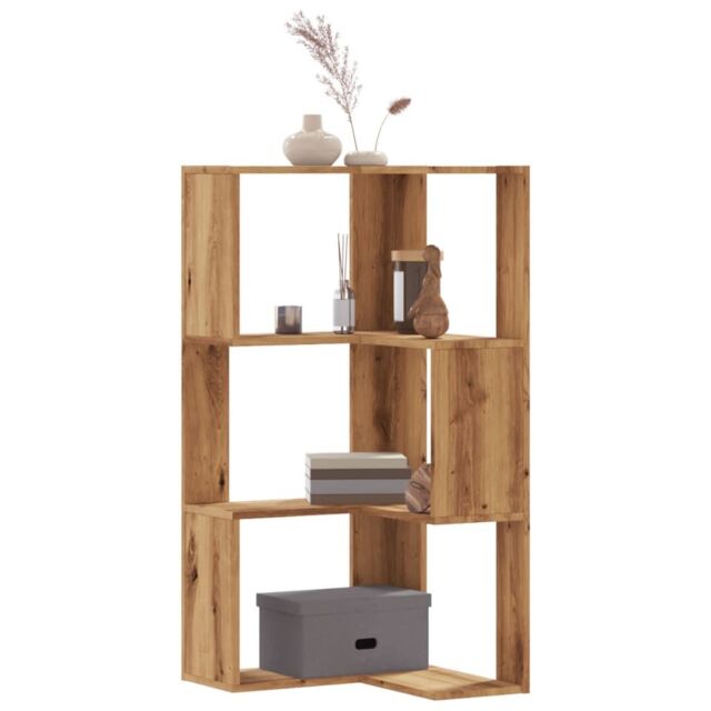 Berkfield Home Corner Bookcase 3-Tier Artisian Oak 50x50x102 cm Engineered Wood in Brown - Size: 50 x 50 x 102 cm - image 1