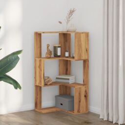Berkfield Home Corner Bookcase 3-Tier Artisian Oak 50x50x102 cm Engineered Wood in Brown - Size: 50 x 50 x 102 cm - thumbnail 3
