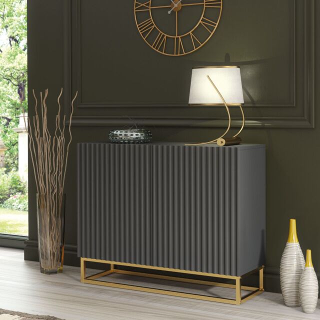 Creative Furniture Ripple Sideboard 100cm - Modern Fluted Design with Push to Open doors in Dark Grey - image 1