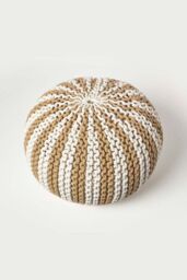 Homescapes Knitted Pouffe Striped Footstool 35 x 40 cm in Natural - thumbnail 3