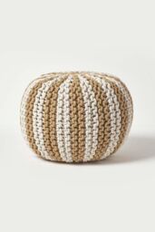 Homescapes Knitted Pouffe Striped Footstool 35 x 40 cm in Natural - thumbnail 1