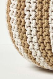 Homescapes Knitted Pouffe Striped Footstool 35 x 40 cm in Natural - thumbnail 4