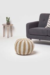 Homescapes Knitted Pouffe Striped Footstool 35 x 40 cm in Natural - thumbnail 2