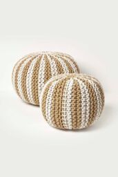 Homescapes Knitted Pouffe Striped Footstool 35 x 40 cm in Natural - thumbnail 5