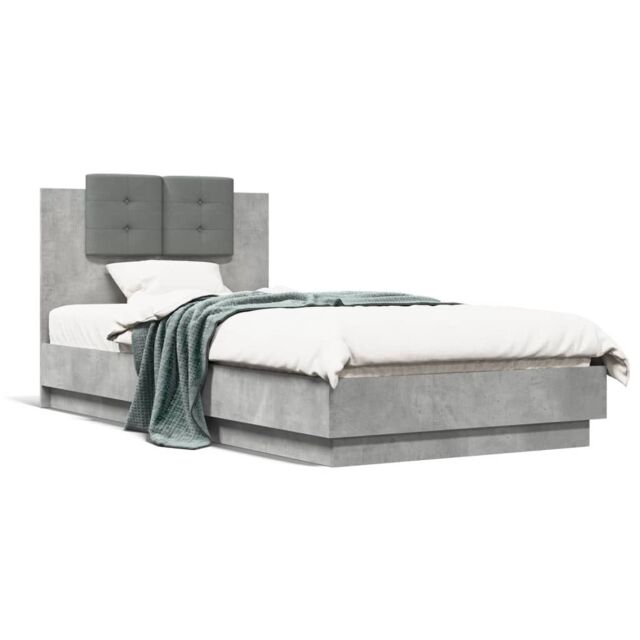 Berkfield Home Bed Frame with LED without Mattress Concrete Grey 75x190 cm Small Single - image 1